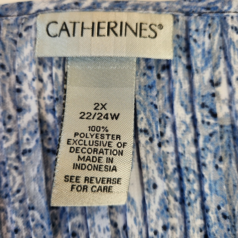 Catherines Womens Accordion Pleat Tunic Size 2X Blue Print Flare Sleeve Boho Top - Picture 13 of 16